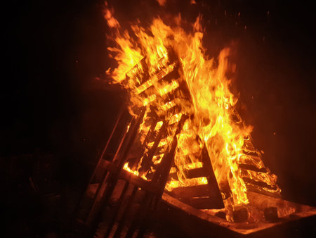 A closeup shot of a fire burning with flames with a dark background