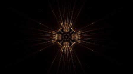 An illustration of a circle with abstract neon light effects and beautiful patterns on a black background - great for a futuristic backgroundの写真素材