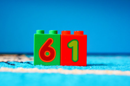 POZNAN, POLAND - Mar 03, 2016: Lego Duplo blocks showing the numbers six and one.のeditorial素材