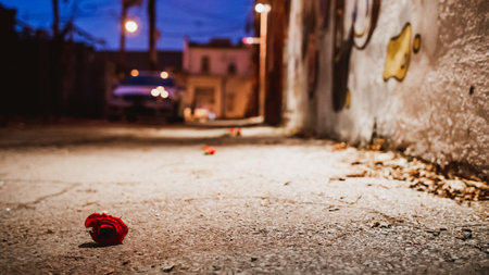 Rose on the concrete street at night in Canadaの写真素材