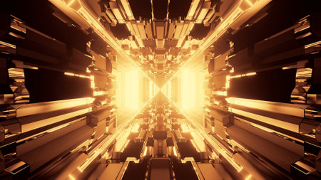 A vivid abstract psychedelic corridor pattern for background with gold and brown colors