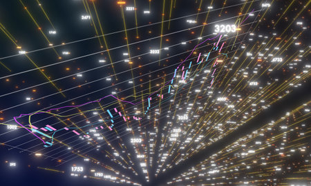 An illustration of a data visualization on a black futuristic backgroundの写真素材