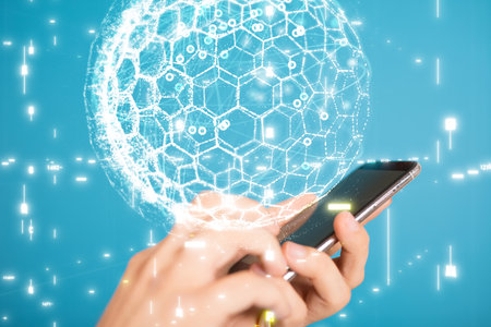 touching flying network sphere 3D rendering - Bilder