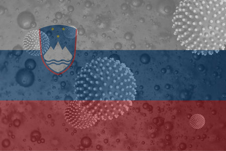 An illustration of the Coronavirus behind the Slovenian lagの写真素材