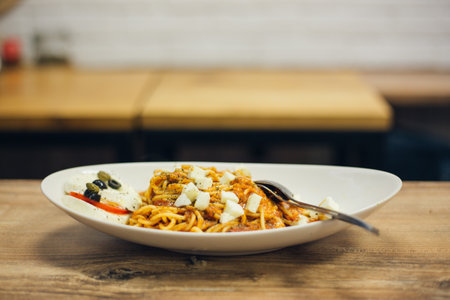 A selective focus shot of delicious spaghetti Bologneseの写真素材