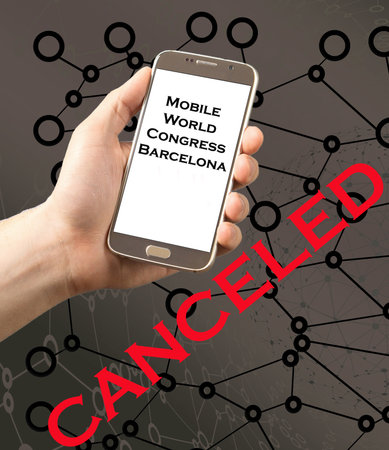 Malaga/Spain - 02-16-2020 : concept of the corona virus consequences. The big event " mobile world congress" in Barcelona Spain canceled because of corona virus.の写真素材