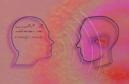 The digital projection of oral communication with digital human heads and sonic symbolsの写真素材