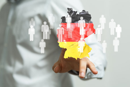 Abstract of germany map network, internet and global connection concept, Wire Frame 3D mesh polygonal network line, design sphere, dot and structureの写真素材