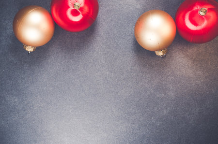 The glowing golden-red Christmas balls decoration - copy spaceの写真素材