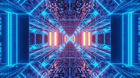 A vivid abstract psychedelic corridor pattern for background with blue and purple colorsの写真素材