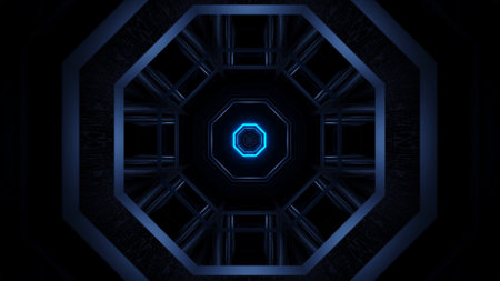 A cool illustration of geometric shapes with blue laser lights - perfect for wallpapersの写真素材