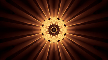 A vivid beautiful abstract flower-like pattern for background with brown and yellow colorsの写真素材