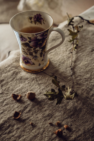 A vertical shot of  a teacupの写真素材