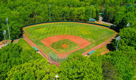 A beautiful view of a baseball field during daytimeの写真素材