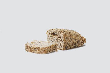 A closeup shot of bread isolated on a white background