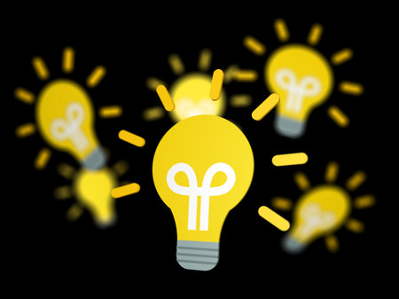A virtual projection of light bulbs on a black background