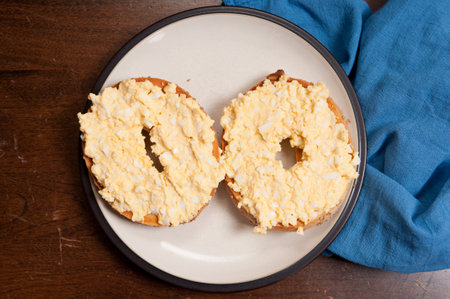 bagel and egg saladの写真素材