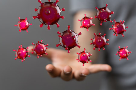 mikro digital epidemic corona virus nCoV , Novel Coronavirus 19-NCP. nCoV denoted is single-stranded RNA virus 3dの写真素材