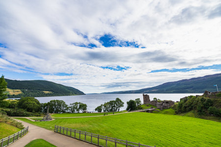 The ruins of the famous Urquhart Castle, Loch Ness, in the Highlands, Scotlandのeditorial素材