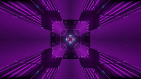 A futuristic tunnel corridor with neon glowing lights, a  3D rendering background wallpaperの写真素材