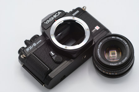 BUCURESTI, ROMANIA - Mar 15, 2020: old vintage Yashica  photo film camera and lensのeditorial素材