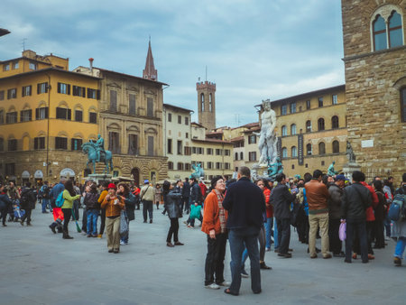 FLORENCE, ITALY - Jan 01, 2019: People on street in Florence.,Tuscany, Italy. Europeのeditorial素材