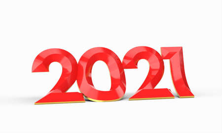 An illustration of red 2021 isolated on white backgroundの写真素材