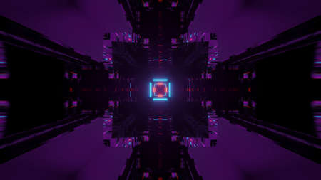 A purple and black futuristic aztec abstract design with squares and neon lights good for digital...