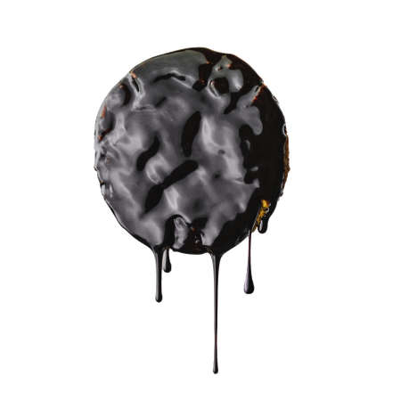 A cookie with melted dark chocolate on a white backgroundの写真素材