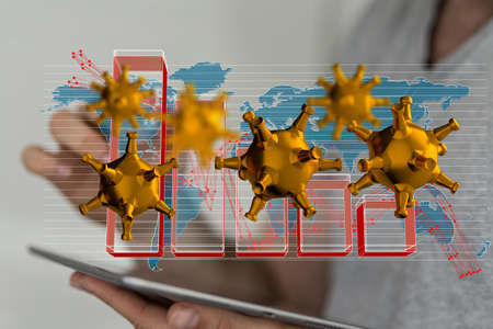 Economic impact of virus on global economy. Recession and financial crisis concept. 3D rendered...