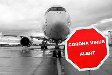Concept of corona virus consequences on travel by planeの写真素材
