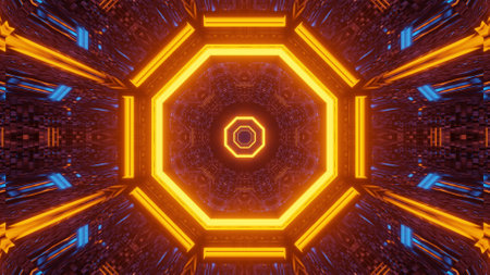 An illustration of an octagonal shape surrounded by lights