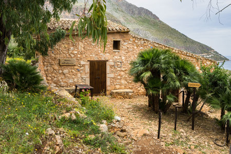 The small picturesque Sicilian house at Zingaro Nature Reserve, San Vito Lo Capo, Sicily, Italyのeditorial素材