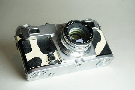 BUCURESTI, ROMANIA - Mar 15, 2020: old vintage russian Â Kiev rangefinder photo film camera and lensÂ  with zebra skinのeditorial素材