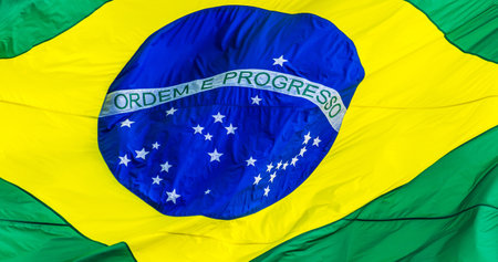 A closeup shot of the flag of Brazilの写真素材