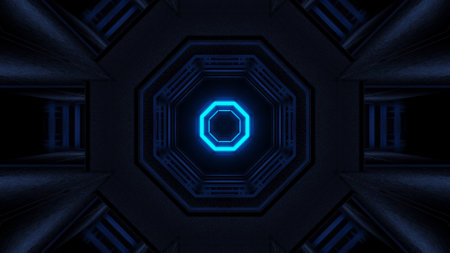 A cool illustration of geometric shapes with blue laser lights - great for wallpapers and backgroundsの写真素材
