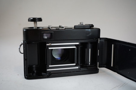BUCURESTI, ROMANIA - Mar 15, 2020: old vintage Minolta Hi-Matic 7s II black rangefinder photo film...