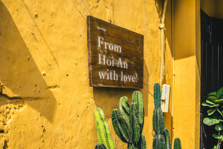 QUANG NAM, VIETNAM - Feb 10, 2020: The beautiful yellow walls architecture of Hoi An ancient town, Quang Nam, Vietnam.のeditorial素材