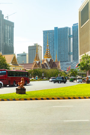 A mix of cultural and modern architecture in the city of Phnom Penh, Cambodiaのeditorial素材
