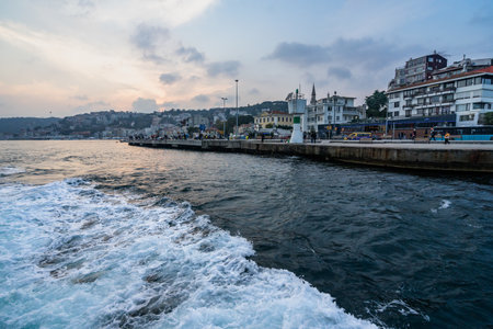 The Bosphorus surrounding buildings in Istanbul during the sunset in Turkeyのeditorial素材