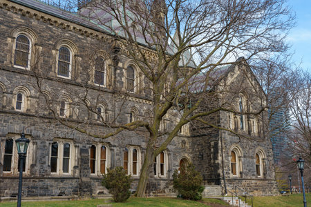 A stone beautiful building and a tree on the foregroundのeditorial素材