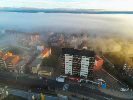 An aerial city view of Astorga, Leon, Spain in the eveningのeditorial素材