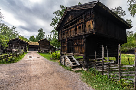 The Norsk Folkemuseum in Oslo an open-air museum which incorporates traditional buildings from Norway regionsのeditorial素材