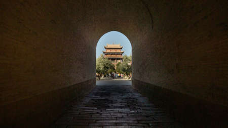 The Jiayuguan fortress through the arch in China