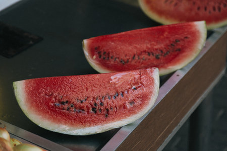 A closeup shot of watermelon slices