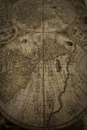 A closeup shot of a vintage world map made with puzzles