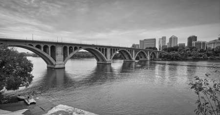 A grayscale shot of Key Bridge in Washington, USA