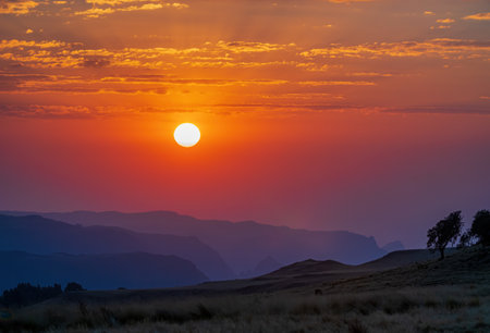 An amazing shot of the Similan Mountains National Park during a sunset in Ethiopia