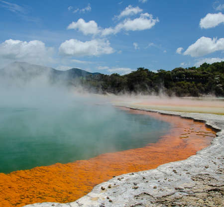 A closeup shot of a thermal lake at the Wai-o-Tapu, Rotorua, New Zealand