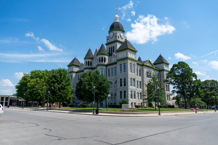 A low angle view of the Jasper Country Carthage courthouse in Missouri on a sunny dayの写真素材